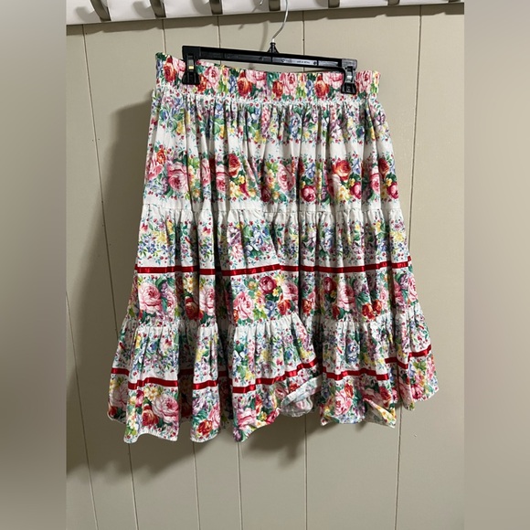 Square up full tiered floral ribbon skirt size large flowy flirty vintage retro - Picture 8 of 9